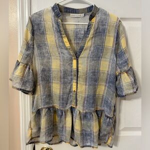 Paper Crane Plaid Peplum Blouse